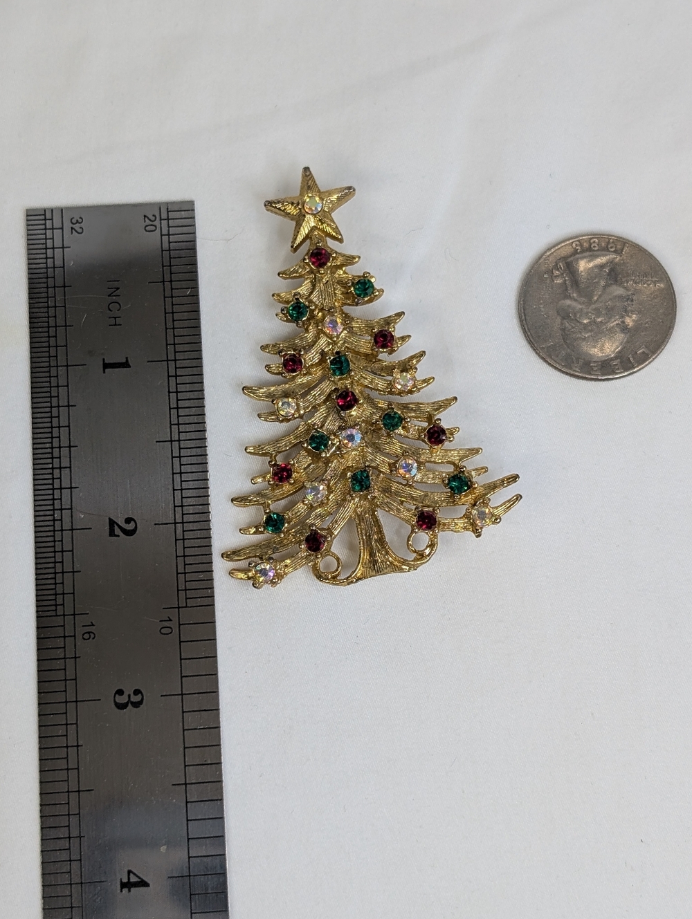 Vintage TANCER II Christmas Tree Gold Tone Brooch - Holiday Jewelry - Picture 10 of 10